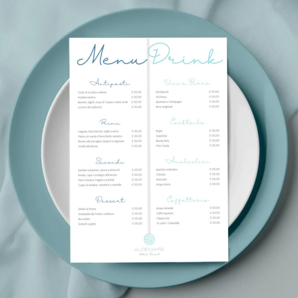 mockup con template canva di menu ristorante per hotel