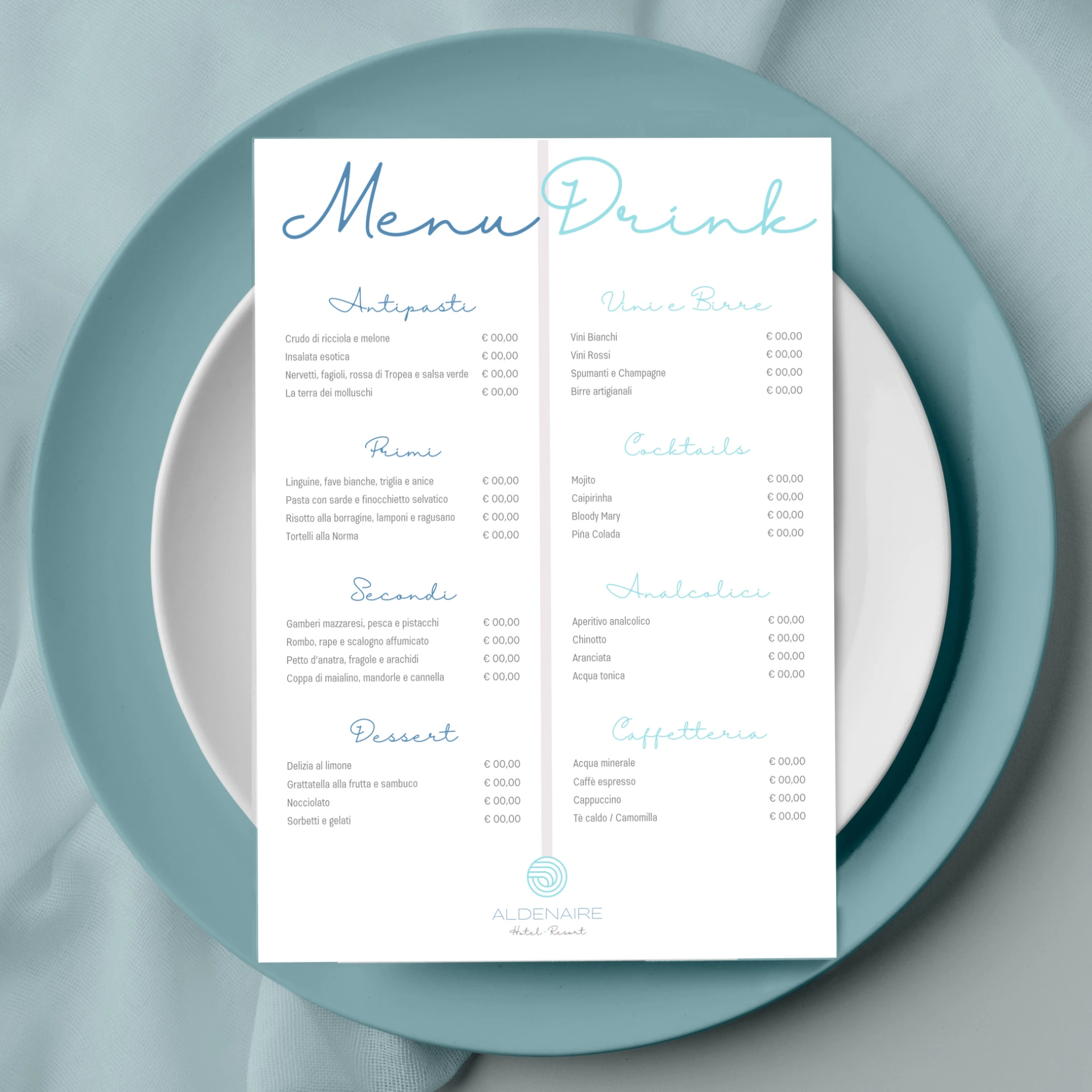 mockup con template canva di menu ristorante per hotel
