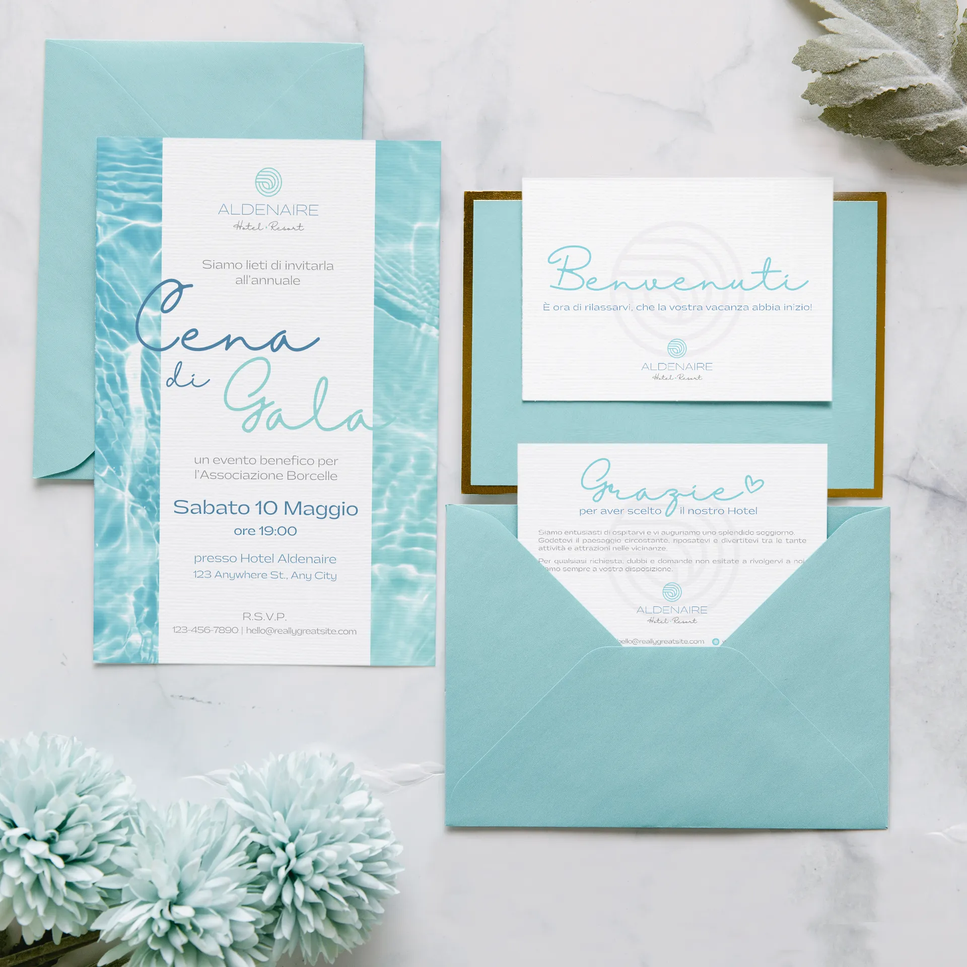 mockup con template canva di immagine coordinata per hotel