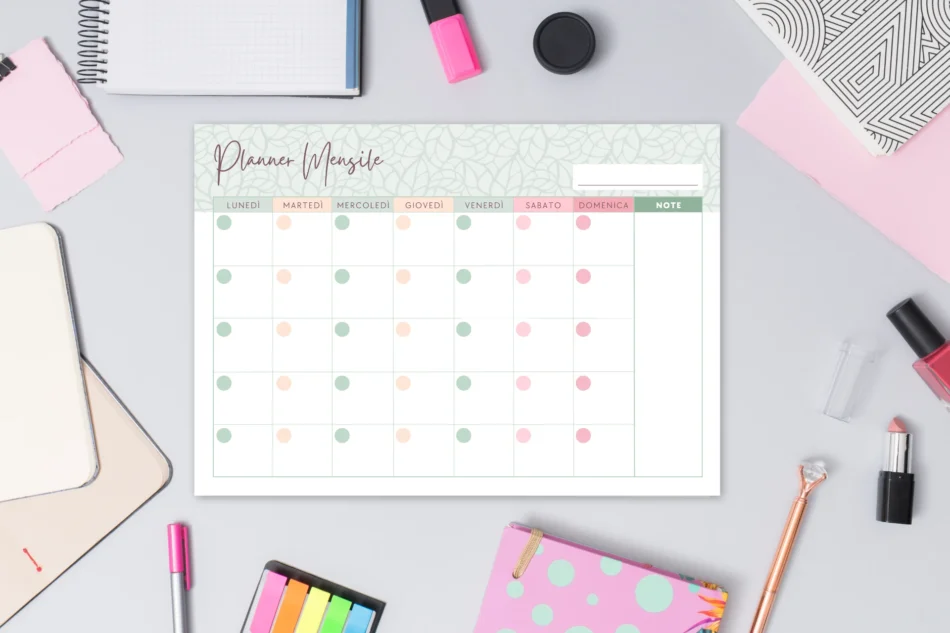 mockup con template canva di planner mensile perpetuo