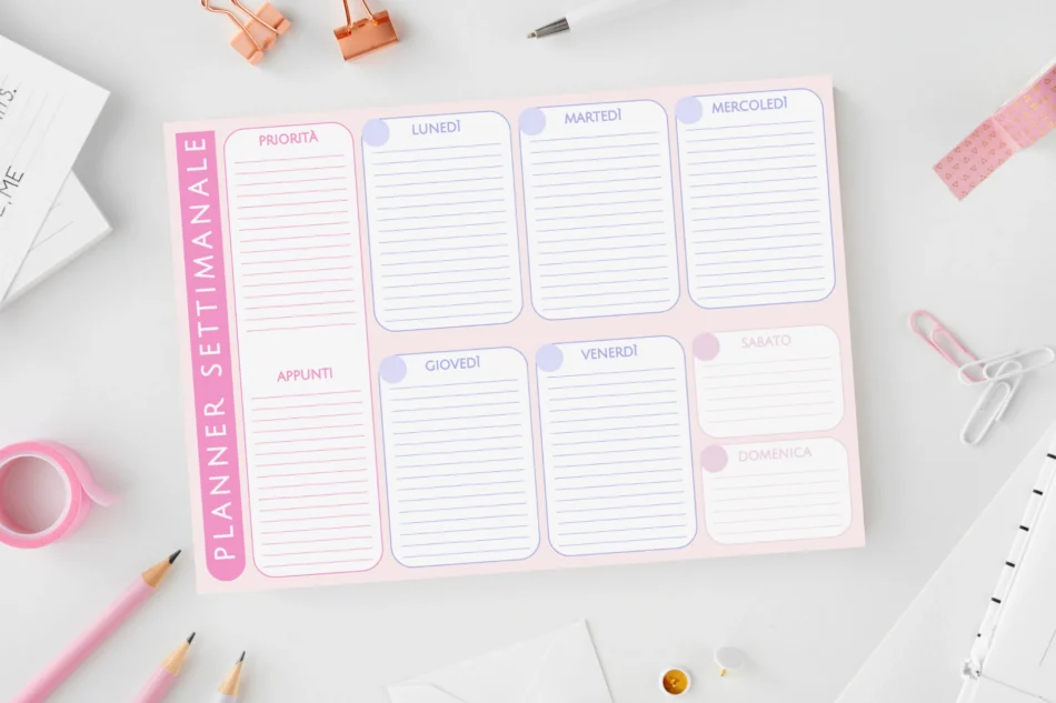 mockup con template canva di planner settimanale perpetuo