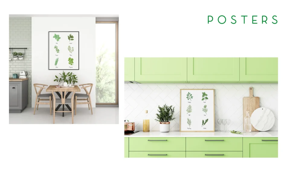 mockup poster personalizzati con illustrazioni erbe aromatiche