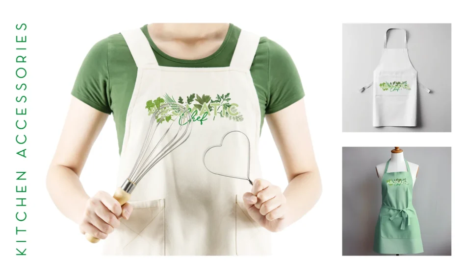 mockup grembiule personalizzato con illustrazioni erbe aromatiche