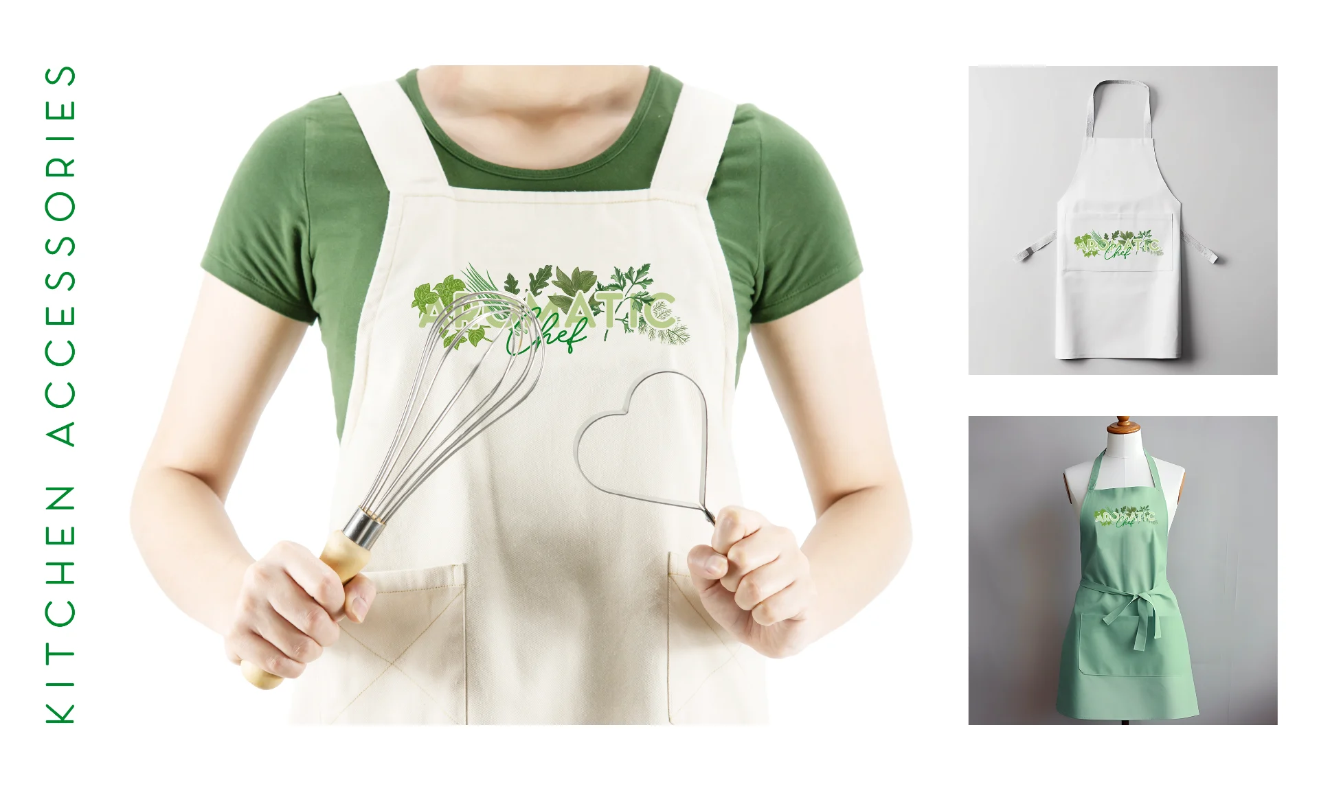 mockup grembiule personalizzato con illustrazioni erbe aromatiche