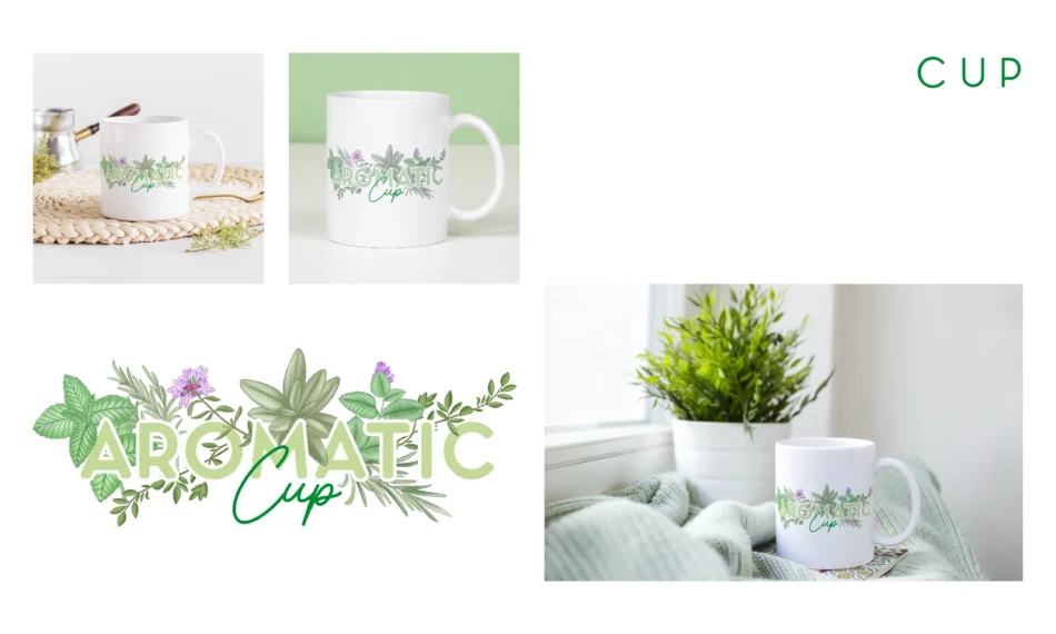 mockup tazza personalizzata con illustrazioni erbe aromatiche