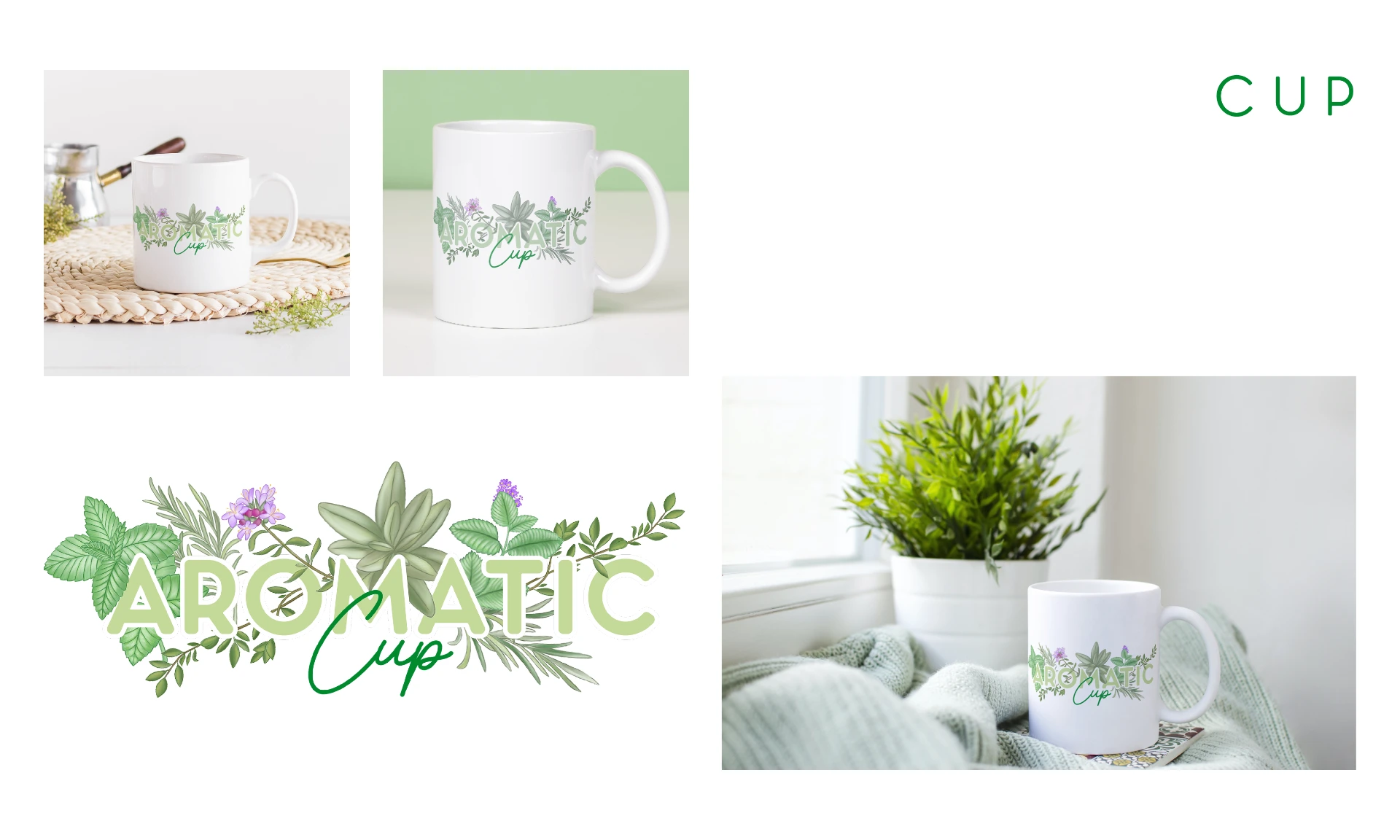 mockup tazza personalizzata con illustrazioni erbe aromatiche
