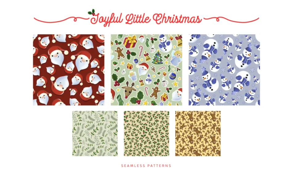 set di pattern con illustrazioni digitali a tema natalizio
