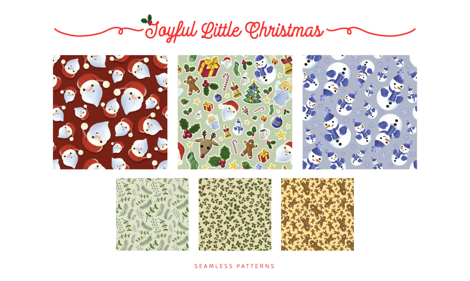 set di pattern con illustrazioni digitali a tema natalizio