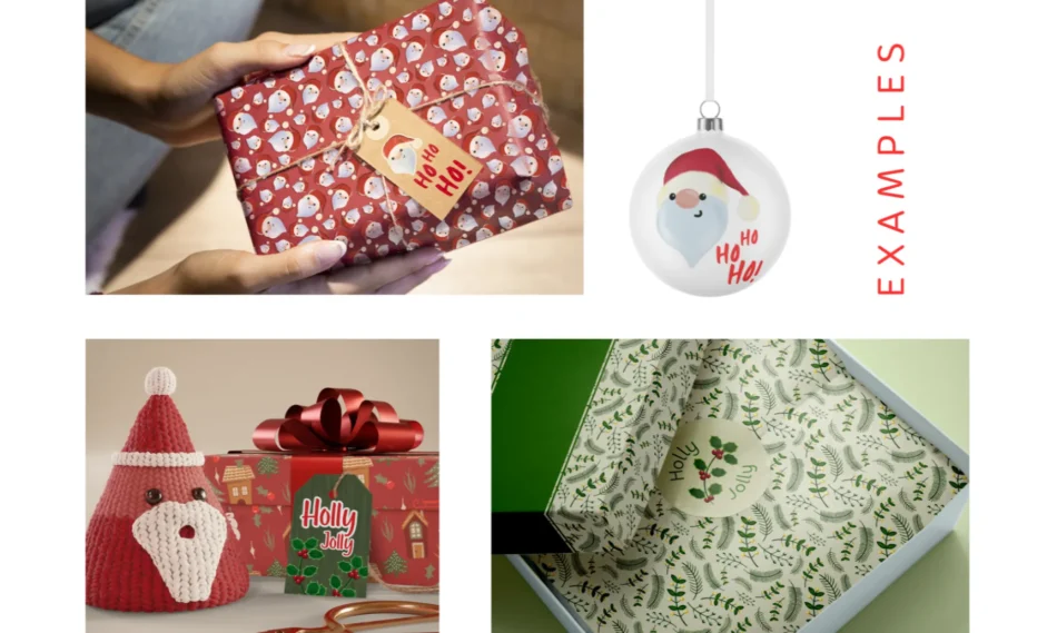 mockup pattern con illustrazioni digitali a tema natalizio per carte da regalo e gadgets