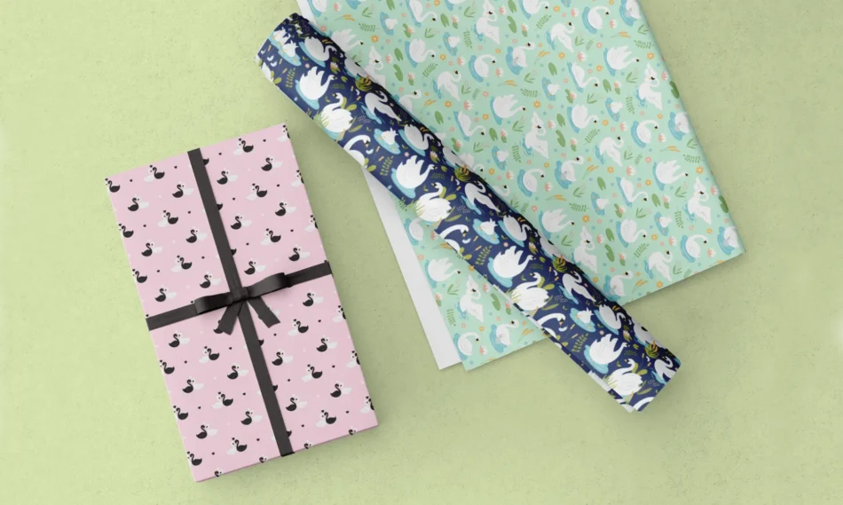 mockup pattern vettoriali a tema cigni per carte da regalo