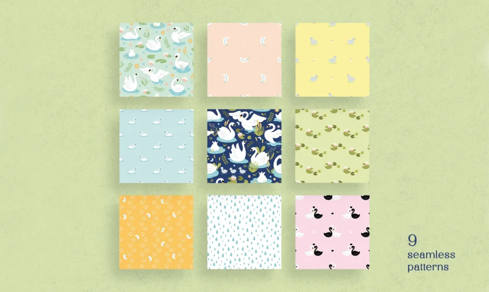 set di pattern vettoriali a tema cigni