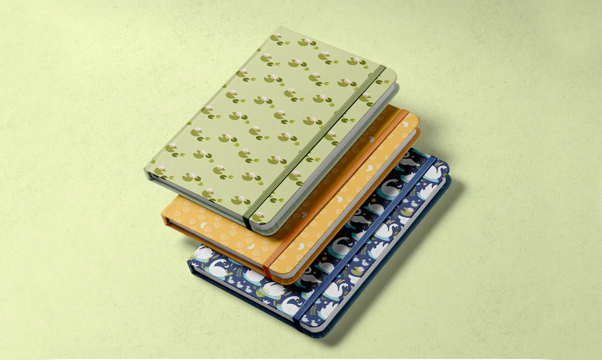 mockup pattern vettoriali a tema cigni per notebook