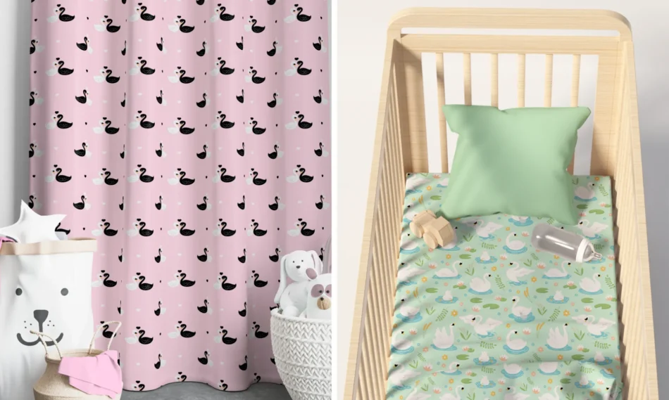 mockup pattern vettoriali a tema cigni per arredo casa