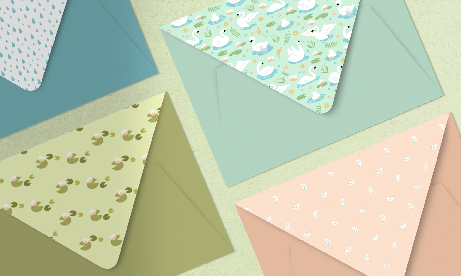 mockup pattern vettoriali a tema cigni per carta da lettera e buste