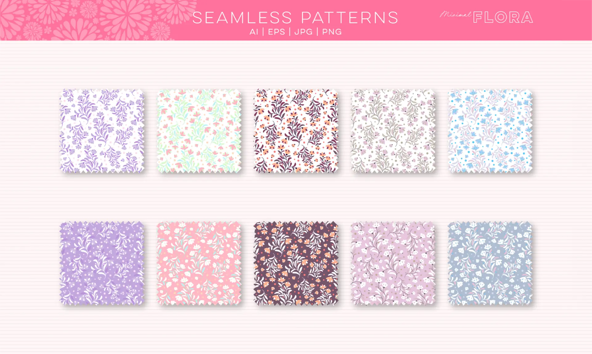 set di pattern vettoriali a tema floreale con rami di fiori e foglie
