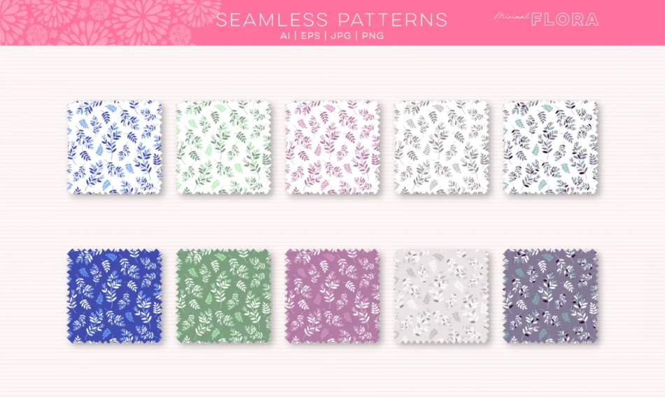 set di pattern vettoriali a tema floreale con rami di foglie e bacche