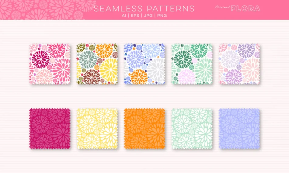 set di pattern vettoriali a tema floreale con dalie