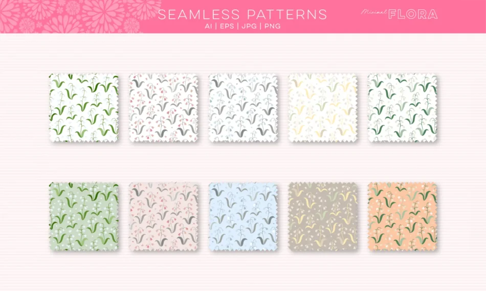set di pattern vettoriali a tema floreale con mughetti