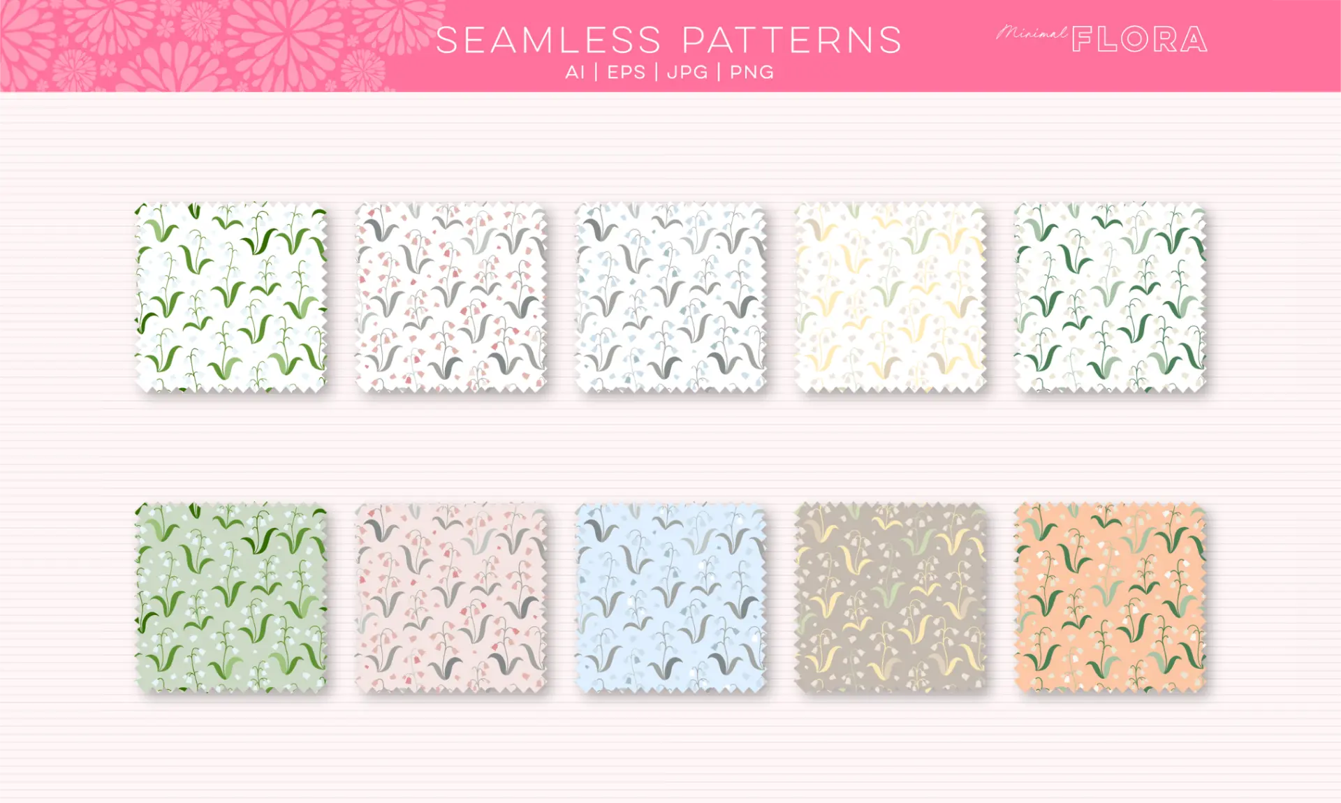 set di pattern vettoriali a tema floreale con mughetti