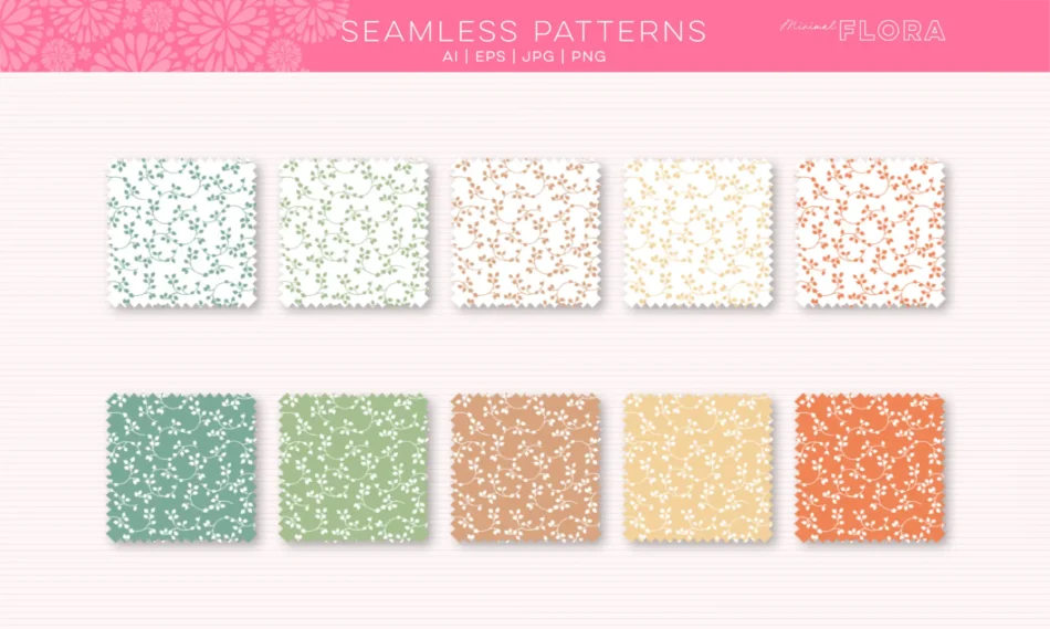 set di pattern vettoriali a tema floreale con rami di foglie