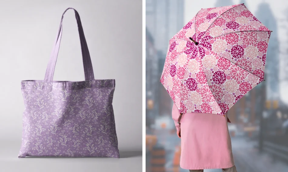 mockup pattern vettoriale a tema floreale per borse e ombrelli