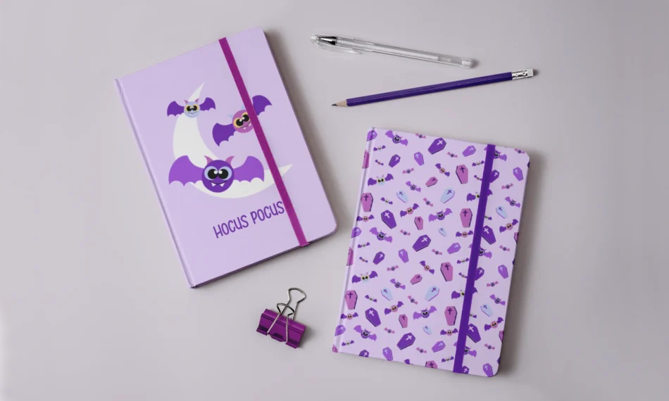 mockup pattern e grafiche vettoriali a tema halloween per cartoleria