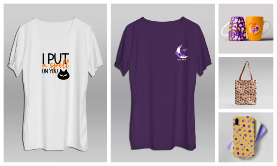 mockup pattern vettoriali a tema halloween per tshirt e gadgets
