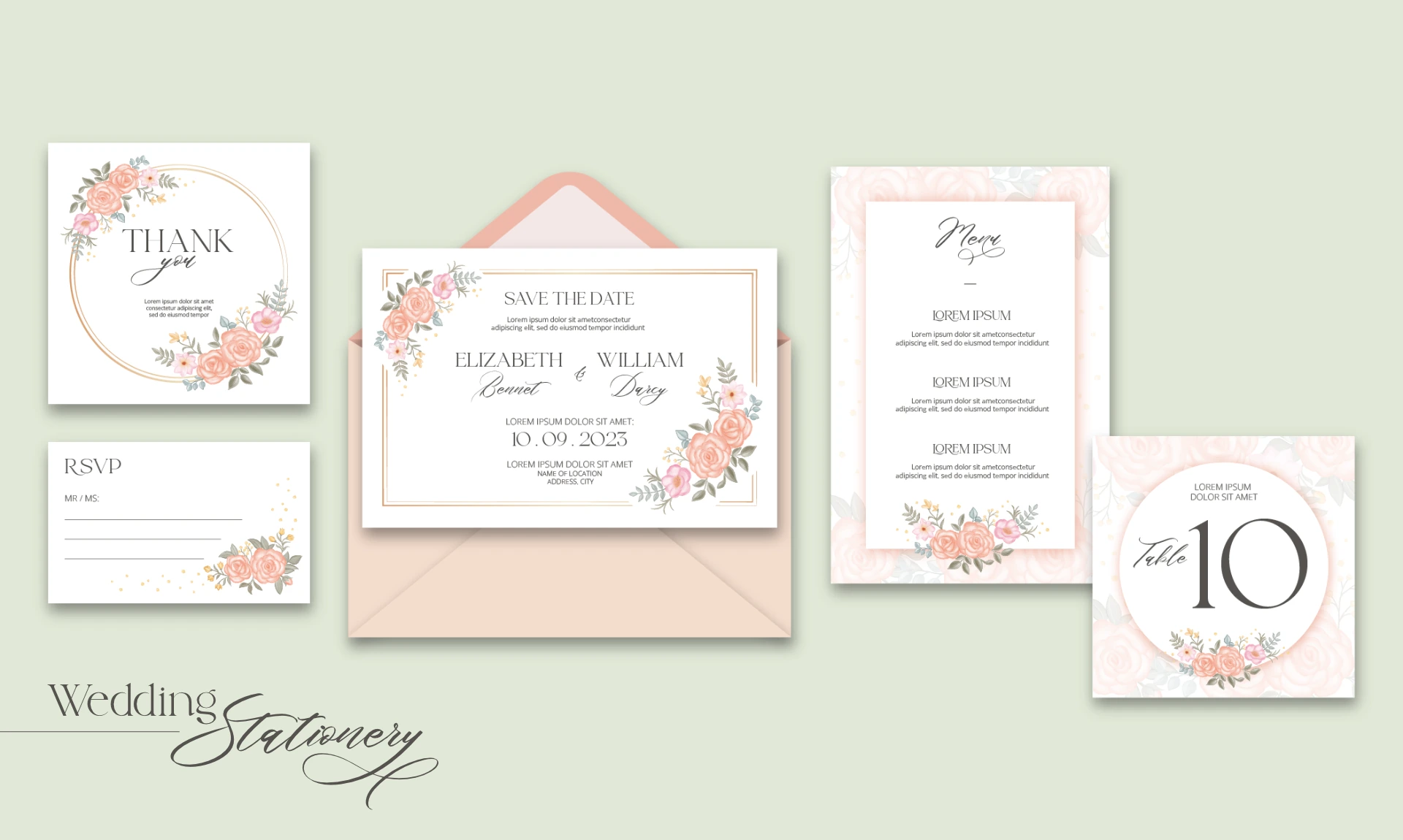 mockup inviti e cartoleria per nozze personalizzata con illustrazioni digitali floreali rosa