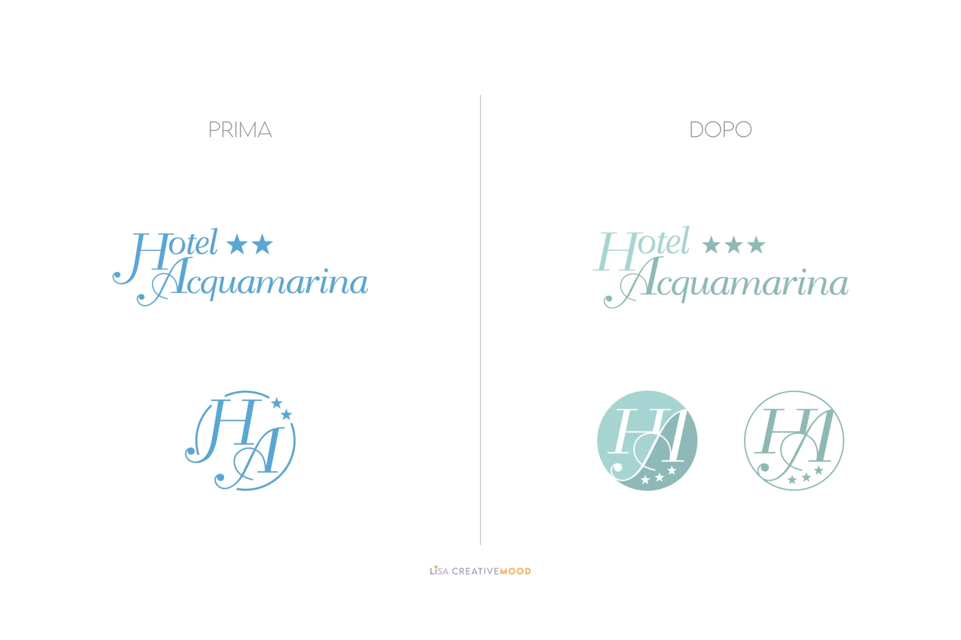 brand refresh per hotel acquamarina prima e dopo