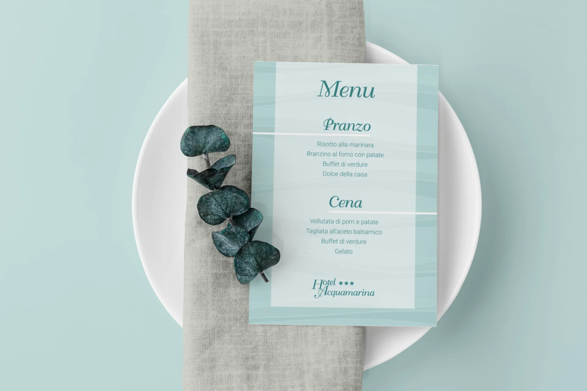 menu da tavolo per servizio ristorante hotel acquamarina viserba rimini
