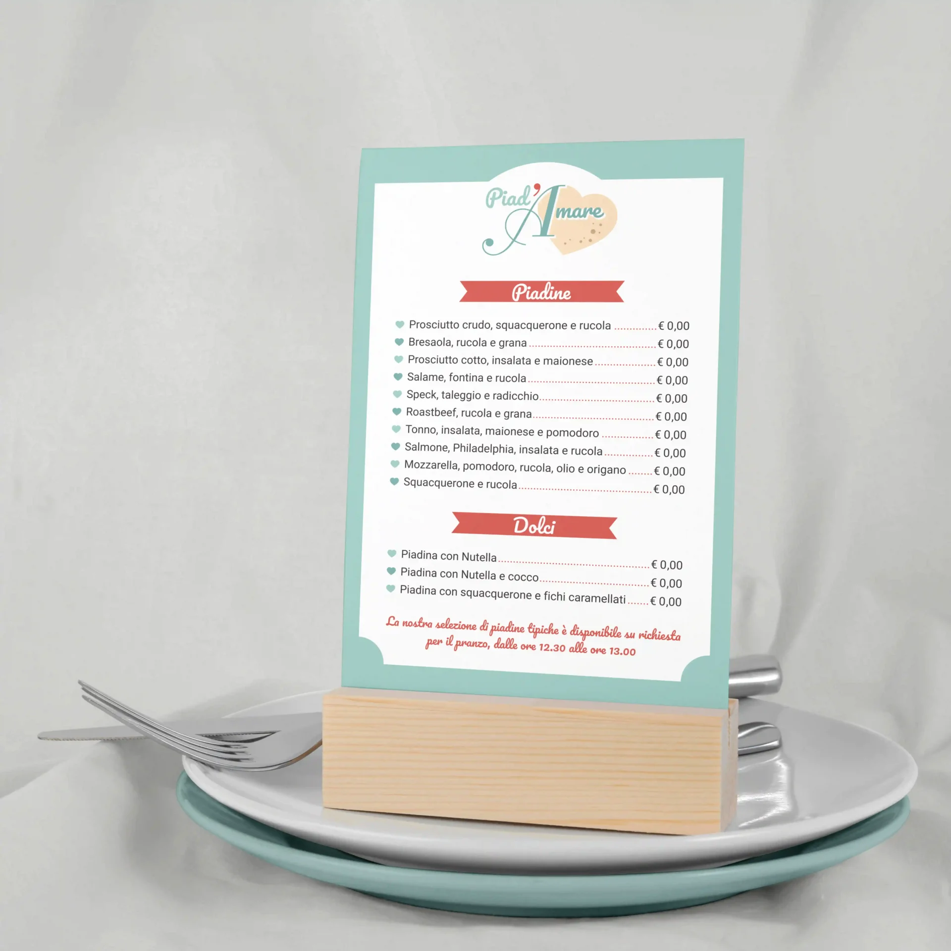 sub-brand piad'amare - menu da tavolo